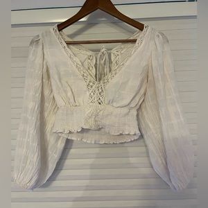 White Linen puff sleeve crop top